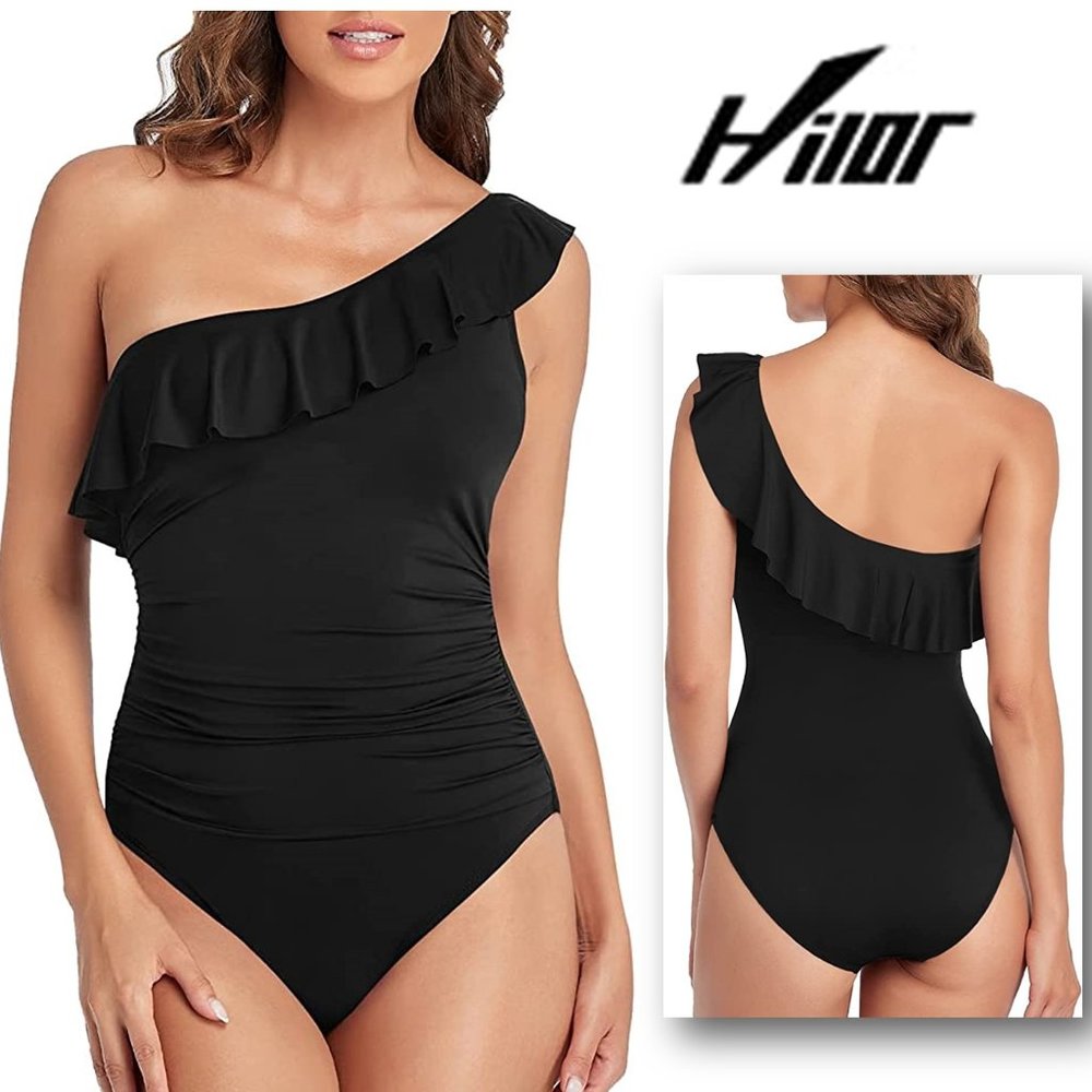 HILOR One Shoulder Asymmetric Ruffle Swimsuit   NEW WITH TAGS!